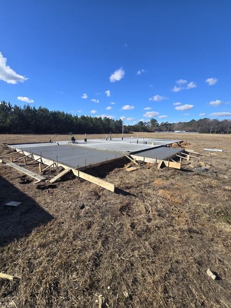 Freshly poured slab with forms still in place