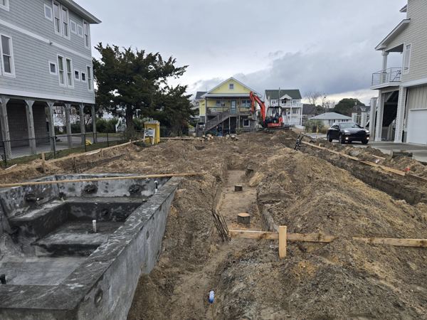 Block foundation and forms at a new raised home site