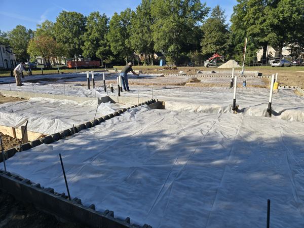 Large slab area prepped with vapor barrier and forms